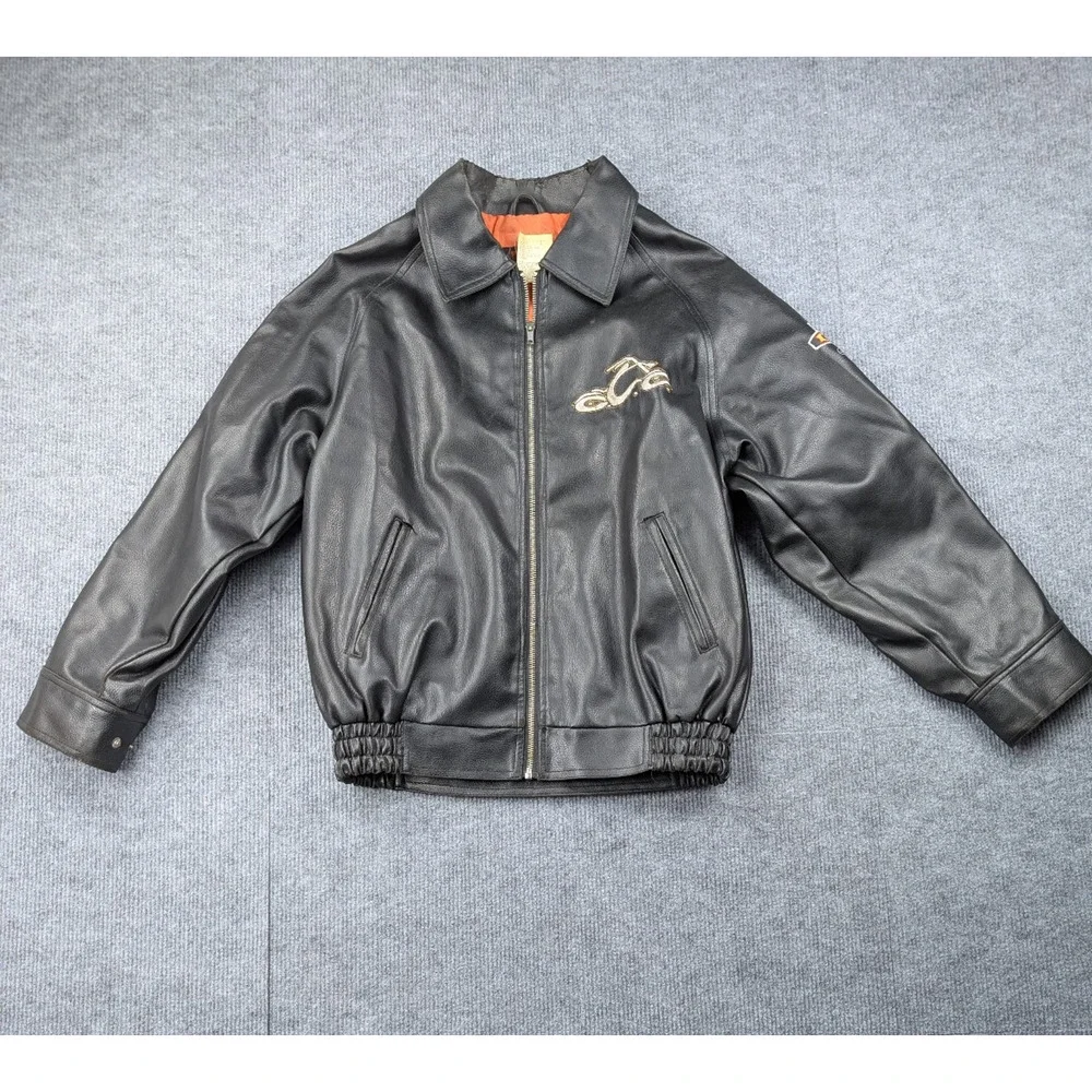 Vintage Orange County Choppers Bomber Jacket Kids 10 12 Faux Leather Y2K Biker